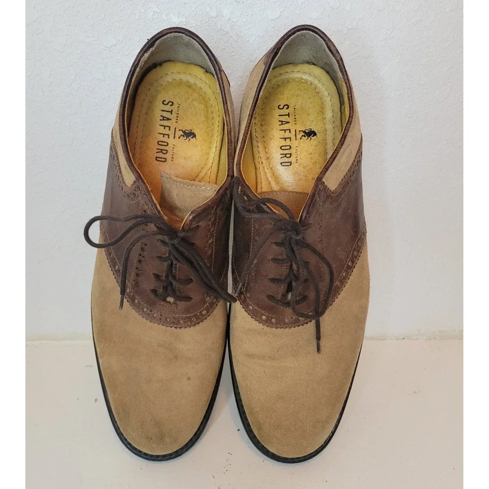 Men's Stafford Leather Lace Up Oxford Wingtips Shoes Brown Size 9.5 - Read